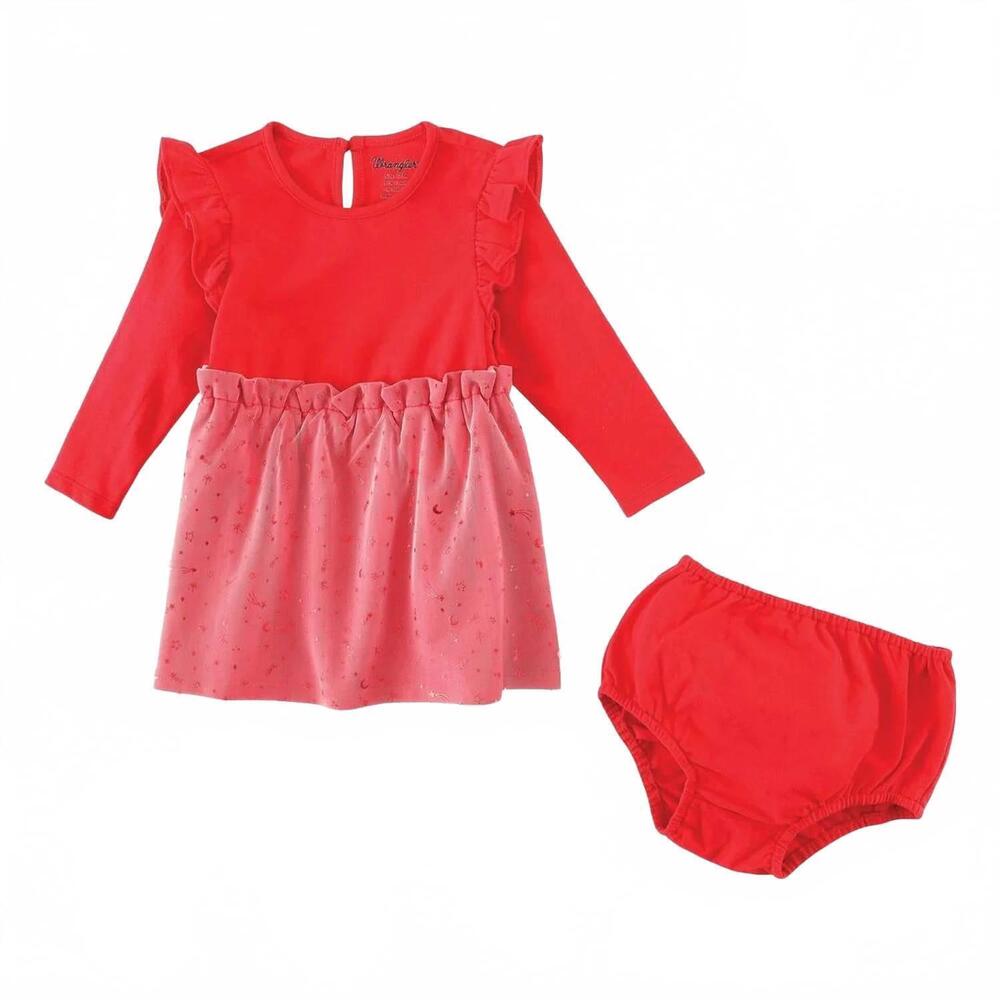 NEW WRANGLER girl's ruffle long sleeve dress in red